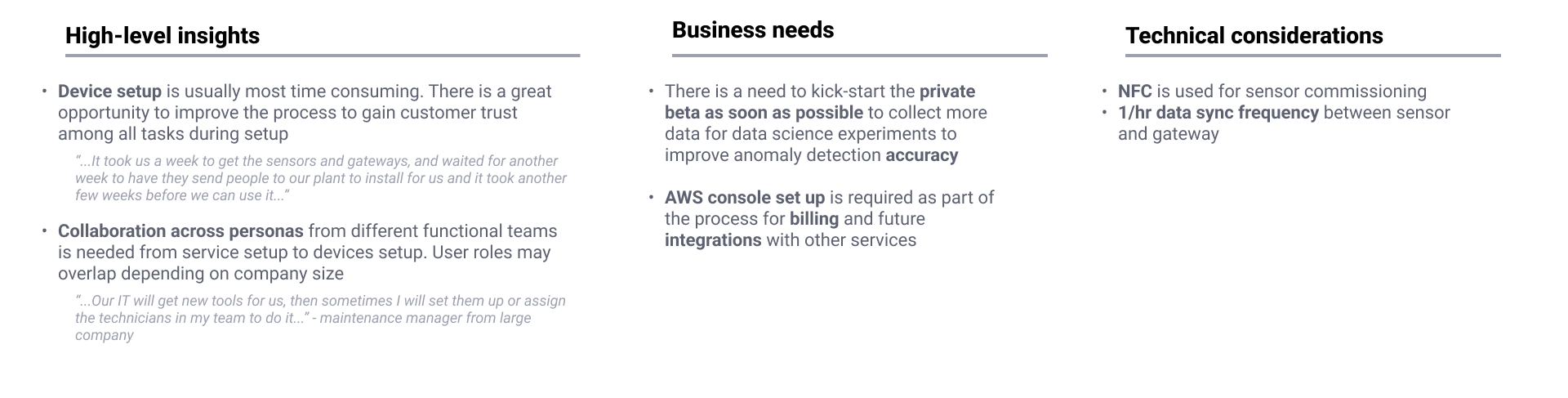 Service setup considerations — experience gaps, responsibilities and constraints