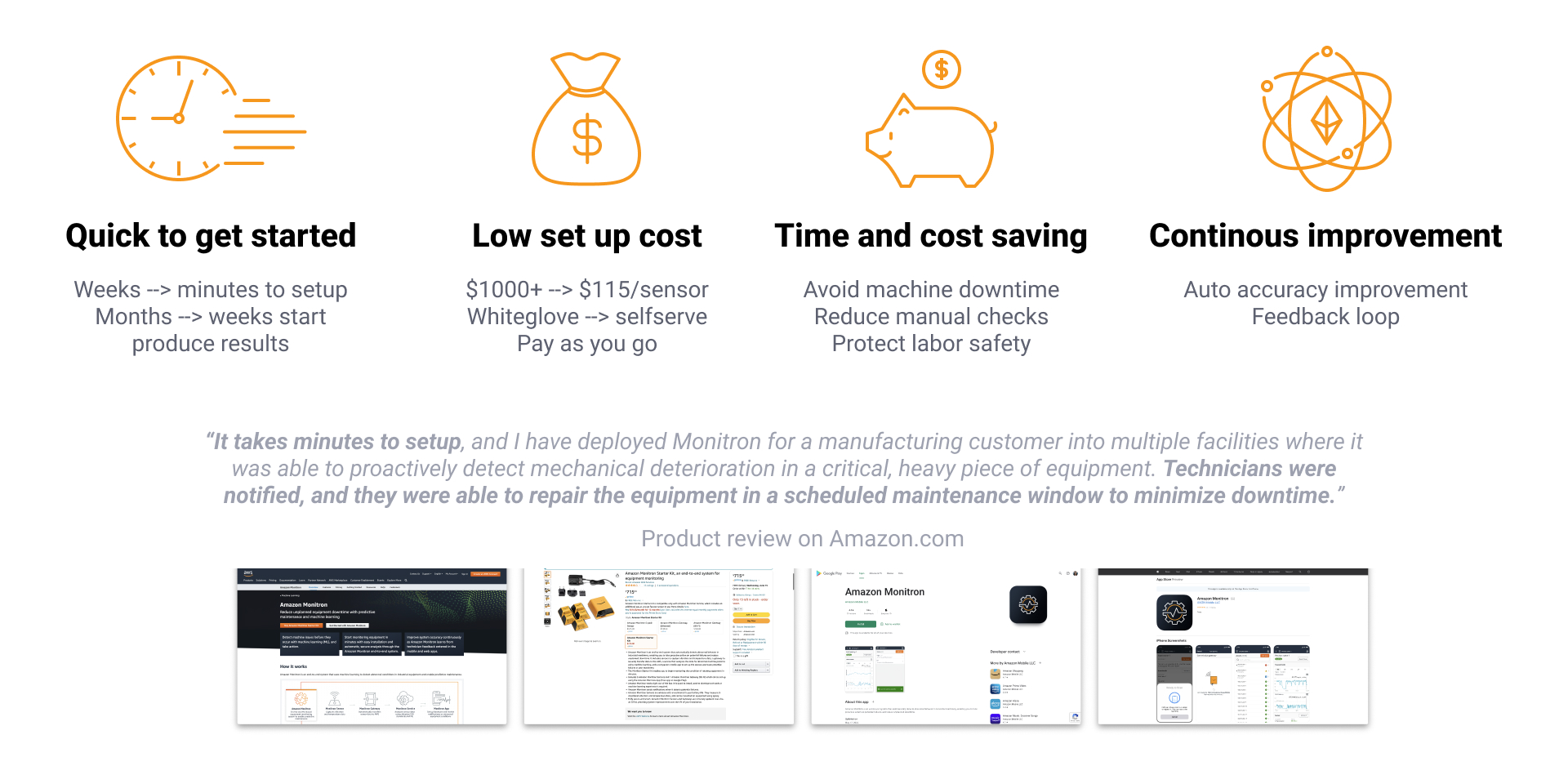 Customer accomplishments — deployments across GE Gas Power, Fender, RS Components and Amazon Fulfillment Centers